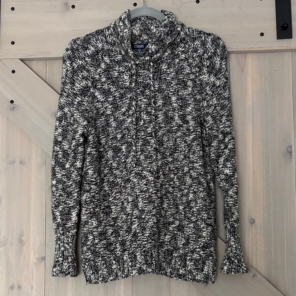 Chaps Women's Marled Black and White Cowl Neck Sweater